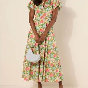 Entro Pink and Green Tiered Midi Sundress